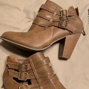 Tan heeled ankle booties
